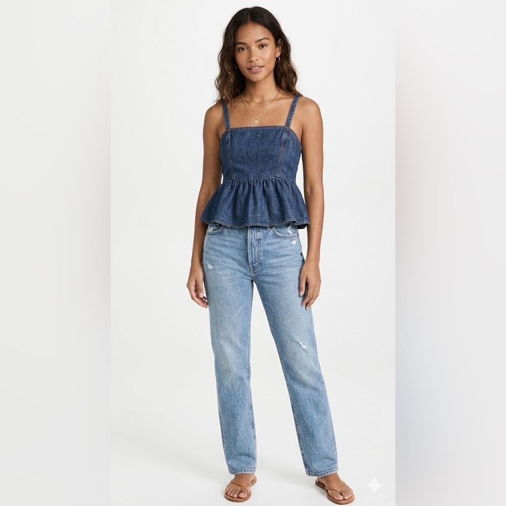 Celebrity Pink Blue Denim Peplum Tank Top